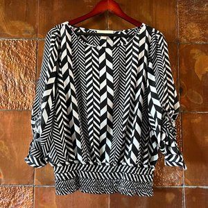 Michael Kors * Black and White Smocked Wasit Blouse * XL